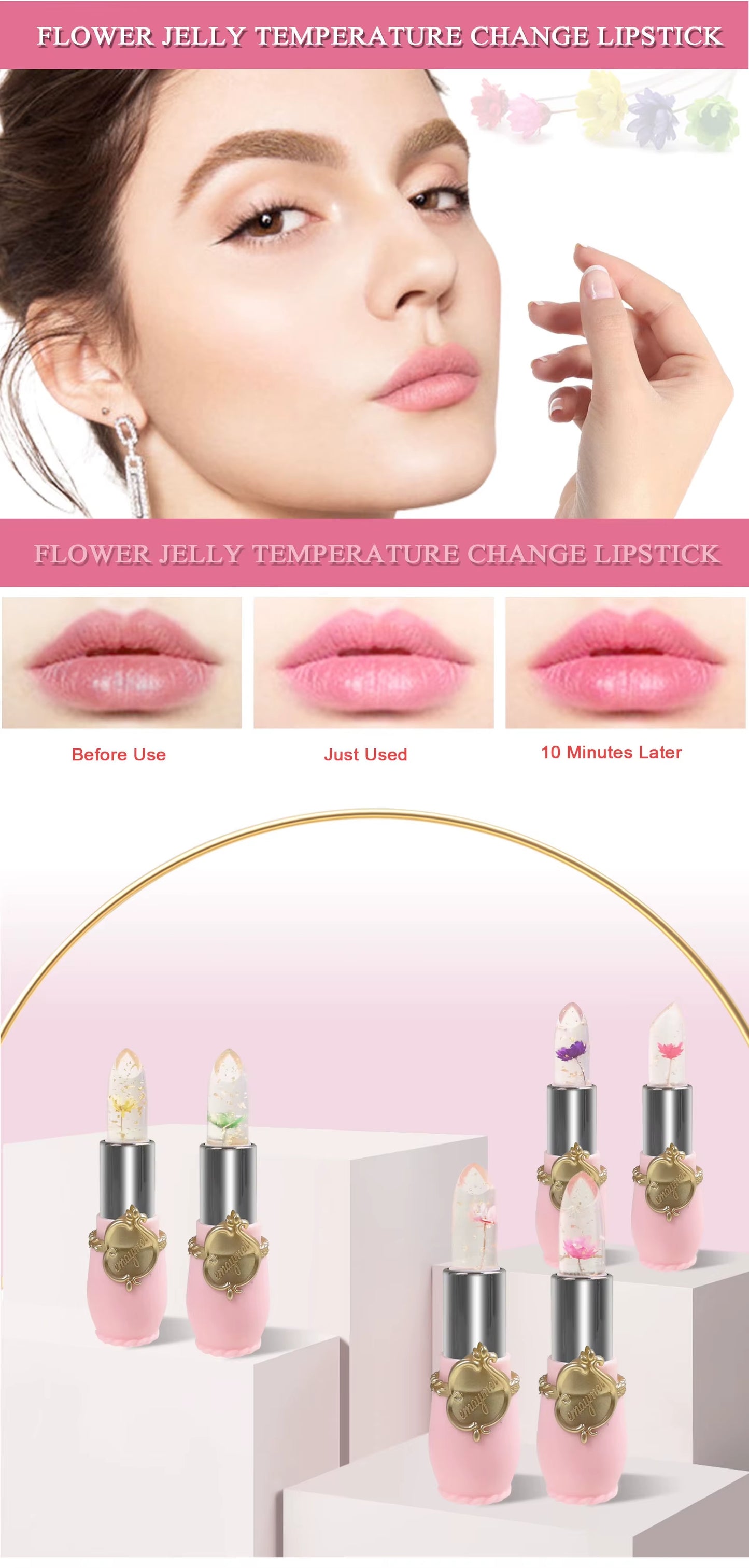 6-Color Transparent Moisturizing Jelly Color Changing Lipstick Temperature Changing Flower Lipstick